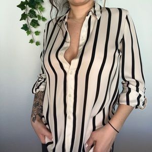 Black and White Striped Blouse Button Down